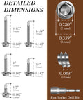 110 Piece Self Drilling Screws Assortment Kit For Metal 410 Stainless Steel Hex Washer Head Sheet Metal Screws Bright Finish Includes 7Mm Hex Socket And 5 Common Sizes For Easy Home DIY Metal Projects, detailed dimension chart shown in image.