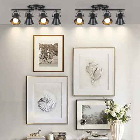 4-Light Track Lighting Kit Black Semi Flush Mount Ceiling Light With Four Rotatable Heads in modern living room setting