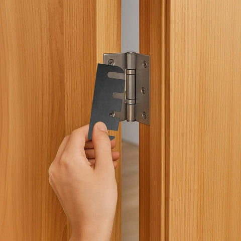 Installing 10 Pcs Black Door Hinge Gap Spacers For Quick Gap Fixes, PVC Construction, 4.0 x 1.5 In And 10.2 x 3.8 Cm, Easy Install