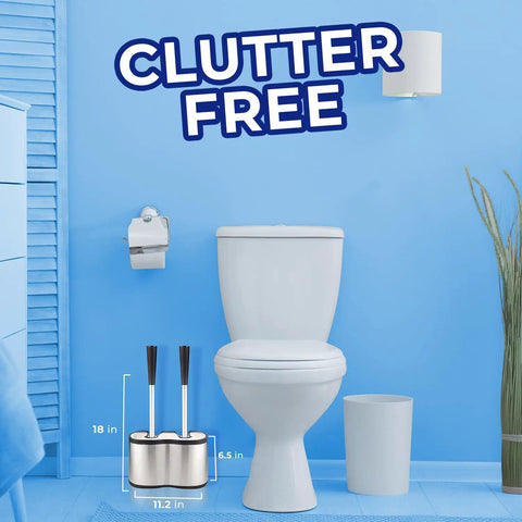 Bathroom with Toilet Brush and Plunger Set 18 Inch No Rust Stainless Steel Design with Long Handles and Freestanding Canister