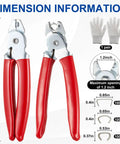 Hog Ring Pliers Kit With 300 Galvanized Rings, Pro Grade Straight And 45 Degree Bent Pliers, Red Set With Gloves, dimensions shown