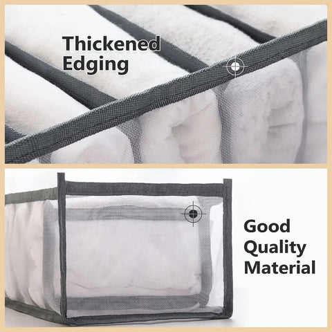 Mesh Nylon Wardrobe Drawer Organizer Set For Closet Storage in close-up, showing thickened edging and quality breathable mesh.