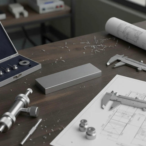 Pro Grade High Steel Gauge Block Set For Precise Measurements, 64 Hardness, 0.5-100mm Range, Ideal For Workshop Calibration And Inspection, Durable Metrology Tool For Hobbyists And Pros on desk with calipers and blueprints