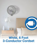 Commercial Grade Oscillating 16 Inch Wall Mount Fan With 17100 CFM Airflow For Workshops Gyms Stores Classrooms And Offices Beefy Heavy Duty Adjustable Oscillation Easy Mounting 9016 Model shown mounted above a bedroom nightstand