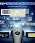 Bluetooth 2D QR Code Scanner With Zebra Scan Engine scanning various barcodes with high-performance module display