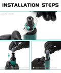 Installation steps for Straight Shooter Air Die Grinder Kit, showing collet nut and 1/4 or 1/8 collet insertion.
