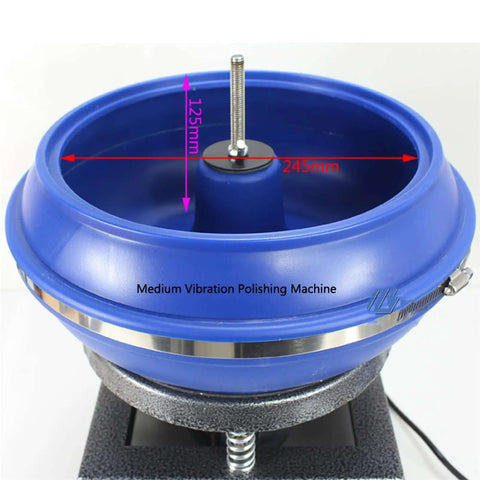 Dope Tumbler Polishing Machine For Jewelry And Gems with blue 12L bowl, bench top vibratory polisher grinder 120W, close-up view.