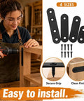 Person using drill with Heavy Duty Stainless Steel Straight Bracket Kit, 4 sizes, for wood repair, furniture, cabinets, DIY projects.