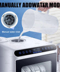 Quick Turnaround Countertop Dishwasher With Four Efficient Wash Settings And Full Coverage Spray For Fast Cleanup Super Sleek Design Smooth Rental Living No Sweat showing manual water inlet and pouring.