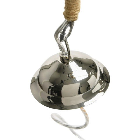 Glass And Mango Wood Ceiling Pendant Light With Distressed Brown Canopy And Jute Wrapped Cord, chrome finish detail