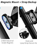 Magnetic Golf Cart Fan With Mist And Light 12000mAh Power Bank Rechargeable Portable Fan showing magnetic and strap mount features.