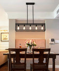 Farmhouse Kitchen Island Light With Black Matte Finish, Modern Industrial Five Light Linear Pendant Fixture in dining room