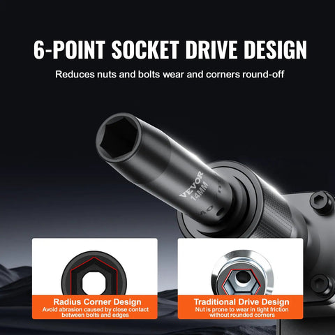 Impact Socket Set 3/8 Inch Drive, 48-Piece Including SAE 5/16 To 3/4 Inch And Metric 8 To 22 Mm, showing 6-point socket design.