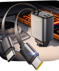 Retractable USB C Car Charger 75W Fast 4 In 1 Dual Type C For iPhone 17 And Galaxy S26 Road Trip Essentials, gray on car console
