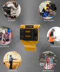 Beefy Drill Belt Clip And Tape Measure Holder For Tool Belts, shown with professionals like electrician and carpenter.