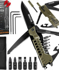 17 In 1 Pocket Knife With Screwdriver Fire Starter Bottle Opener Saw And Whistle Nylon Sheath EDC Gear  - tools, sheath, packaging