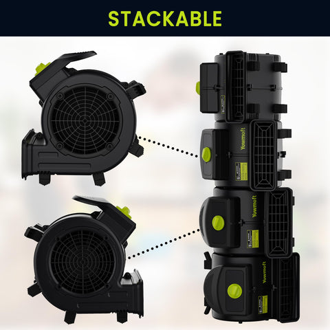 Air Mover 100W Carpet Dryer, Powerful Floor Drying Fan With 550 CFM, 4 Speed And 3 Blowing Positions, stackable design