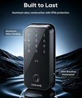 Premium Smart WiFi Door Lock Featuring Slick Fingerprint Keypad And Apple Home Key Compatibility For Smooth iPhone Unlocks, Aluminum alloy construction, IP54 rated for weather resistance.