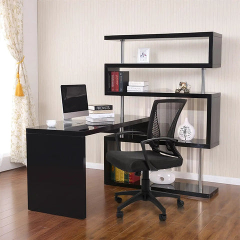 Ergonomic Mesh Office Chair With Dual Lumbar Support, Mid Back, Swivel Desk Chair With Armrests, Black Finish in modern office