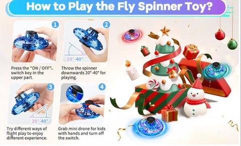 Toss And Fly Spinner Drone With 360 Degree Tricks, LED Lights And Boomerang Return, how to use instructions, Christmas decor.