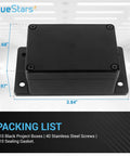 Tough As Nails 2 Pack Black ABS Project Box IP65 Waterproof Electrical Junction Enclosure Case with dimensions shown.