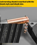 Close-up of five sets of one quarter inch carbide lathe tool bits for indexable turning metal lathe tools with C6 carbide inserts.