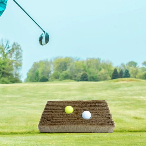 Golf Bunker Practice Mat With Realistic Sand Pit Feel Outdoor Training Accessory for adults on grass with two golf balls.
