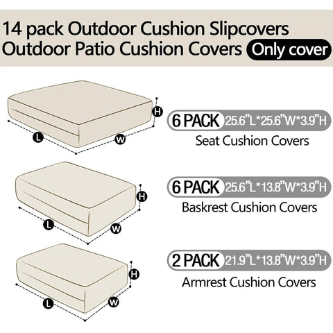 14 Piece Patio Cushion Covers Set Replacement For Outdoor Couch Cushions Splashproof Slipcovers With Zippers Cover Only Light Gray diagram