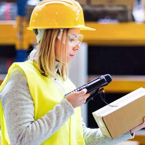 Killer Safety Glasses With Side Shields For Labs Shops And Daily Grinding Lightweight wraparound eye protection worn by woman scanning package.
