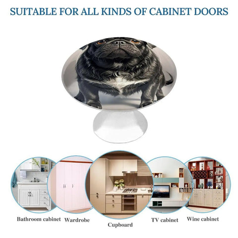 Two Pack Totally Cute Black Pug Dog Cabinet Knobs In Antique Stainless Steel Round Drawer Handles for kitchen cabinets
