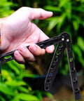 Butterfly Training Set Duo Dope Metal Flipping Tools For Beginners with black safe skeletonized handle design in use
