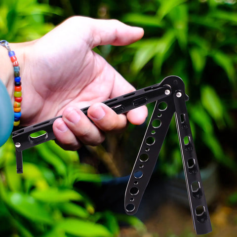 Butterfly Training Set Duo Dope Metal Flipping Tools For Beginners with black safe skeletonized handle design in use
