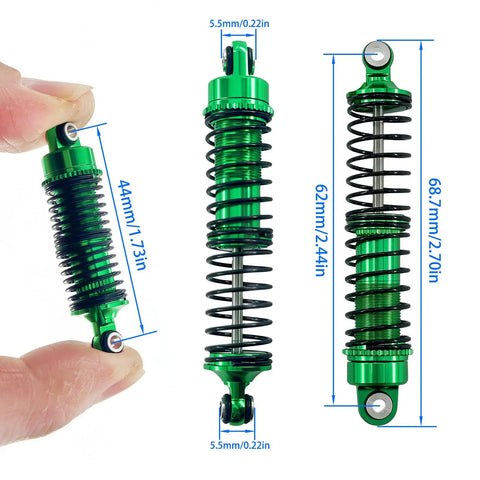 Beefed Up Aluminum Front And Rear Shock Absorber Set For 1/18 RC Cars with Threaded Oil Shocks, Green CNC Machined Adjustable Length