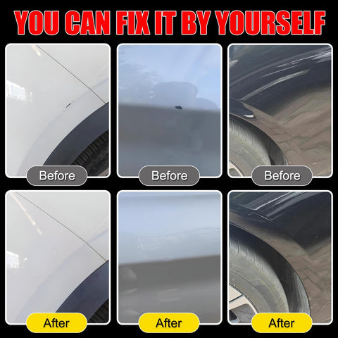 Before and after using Acura Platinum White Pearl NH883P Touch Up Paint Kit with scratch remover on car scratches.