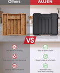 Expandable Silverware Drawer Organizer For Kitchen Storage And Organization Adjustable Utensil Tray For Forks Knives And Flatware Multipurpose Drawer Solution For Dishes Cosmetics Jewelry And More Grab And Go Space Saving Black Medium shown alongside a wooden tray for comparison