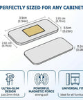 Diagram of No Drill Magnetic Cabinet Catch Set Ultra Thin Stainless Steel Cabinet Magnets showing dimensions and features.