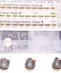 76 Piece Potentiometer Assortment With A B C Tapers Logarithmic Linear Reverse Log 1K 2K 5K 10K 20K 50K 100K 250K 500K 1M Great For Diy Electronics Projects And Prototyping Go To Maker Kit Three Pin One Eighth Watt Six Point Three Millimeter Axis shown with labeled storage box and potentiometers.