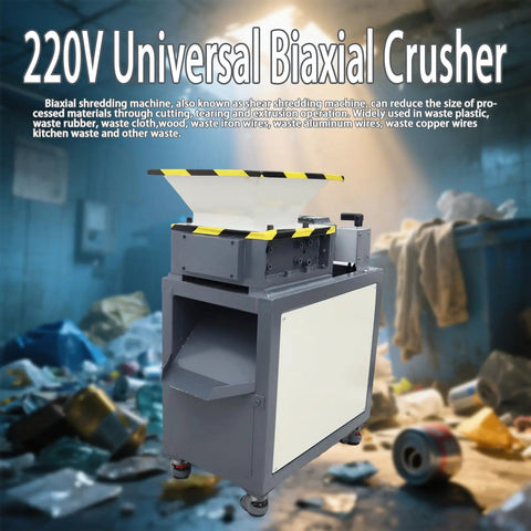 Heavy Duty 220V Industrial Dual Shaft Shredder With 21 Pc 9CrSi Alloy Blades 1.5KW Motor Rock Solid Crusher for plastic and rubber waste.