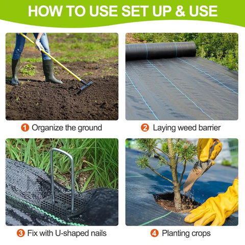 Instructions for installing Heavy Duty Woven Weed Barrier Landscape Fabric 4ft by 50ft Black Geotextile Underlayment for Driveways
