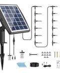 Automatic Drip Irrigation Kit For Pots And Plants With Sun Powered Operation, solar panel, tubes, connectors display