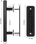 12 Inch Sliding Barn Door Handle Pull with Flush Back Plate, Matte Black Powder Coated Finish, side view, with measurements