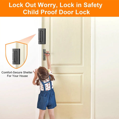 Heavy Duty Door Reinforcement Lock For Inside Use Upgraded Front Door Security For Kids Withstand 800 Lbs Of Force Child Proof Door Lock Extra Barrier From Inside 2 Pack Black