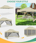 10 By 15 Heavy Duty Pop Up Canopy With Four Sidewalls And Mosquito Netting Easy Up Screen Tent for outdoor parties in khaki