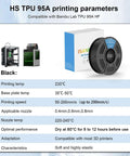Black 1.75mm TPU Filament 95A 1Kg For FDM 3D Printers High Speed Flexible Durable Elastic Filament With Dimensional Accuracy 0.03mm