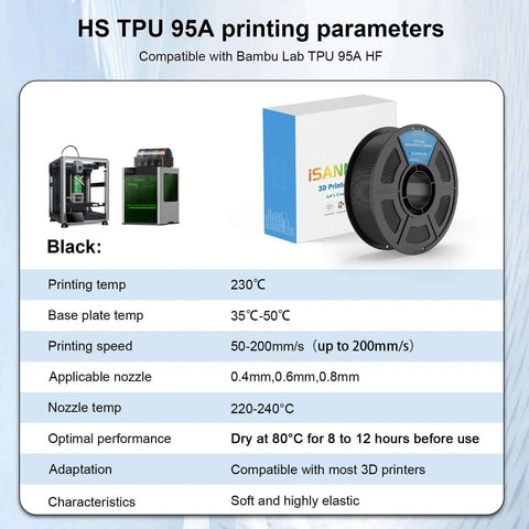 Black 1.75mm TPU Filament 95A 1Kg For FDM 3D Printers High Speed Flexible Durable Elastic Filament With Dimensional Accuracy 0.03mm