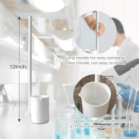 Pro Grade PTFE Lab Dipper, 250 mL Capacity, 15.7 Inch Overall Length, Reinforced Rim and Spout, Steel Core PTFE Handle, Perfect for Sampling Viscous Liquids and Semi solids, Handles Wide Temperature Ranges, 12-inch lab dipper with long handle