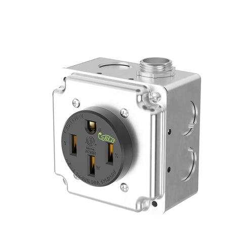 Nema 14-50 EV Charging Wall Socket Kit Featuring Dual Flush or Surface Mount Plates Plus 50 Amp Heavy Duty Receptacle installed
