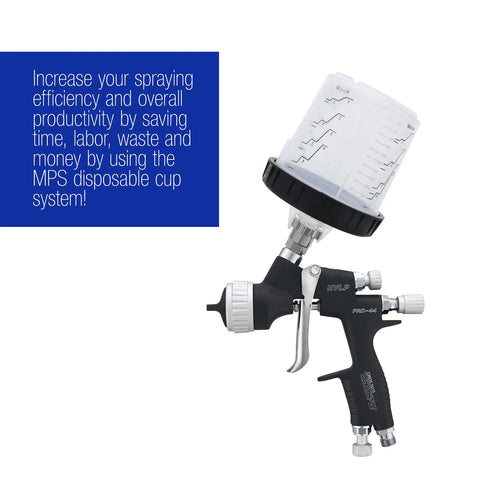 Disposable Paint Spray Gun Cup Liners And Lid System Kit on HVLP sprayer, 20 oz liner with built-in 125 micron strainer.