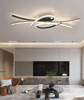 Slick Modern LED Ceiling Light Fixture 54W 3780 Lumens Flush Mount Chandelier in living room with black finish, dimmable.