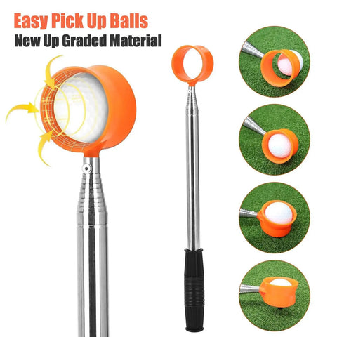 Telescopic Golf Ball Retriever With 12 Foot Aluminum Shaft, Water Safe Ball Grabber Tool for Easy Pickups shown on grass
